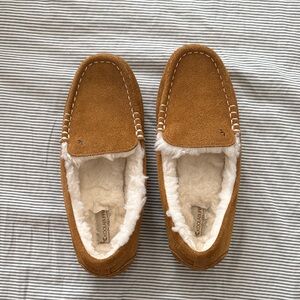 Cozy Tan Suede Moccasin Slippers